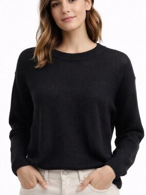H&M Black Cropped Knit Sweater Women Size S Lightweight Crewneck Casual Chic Top